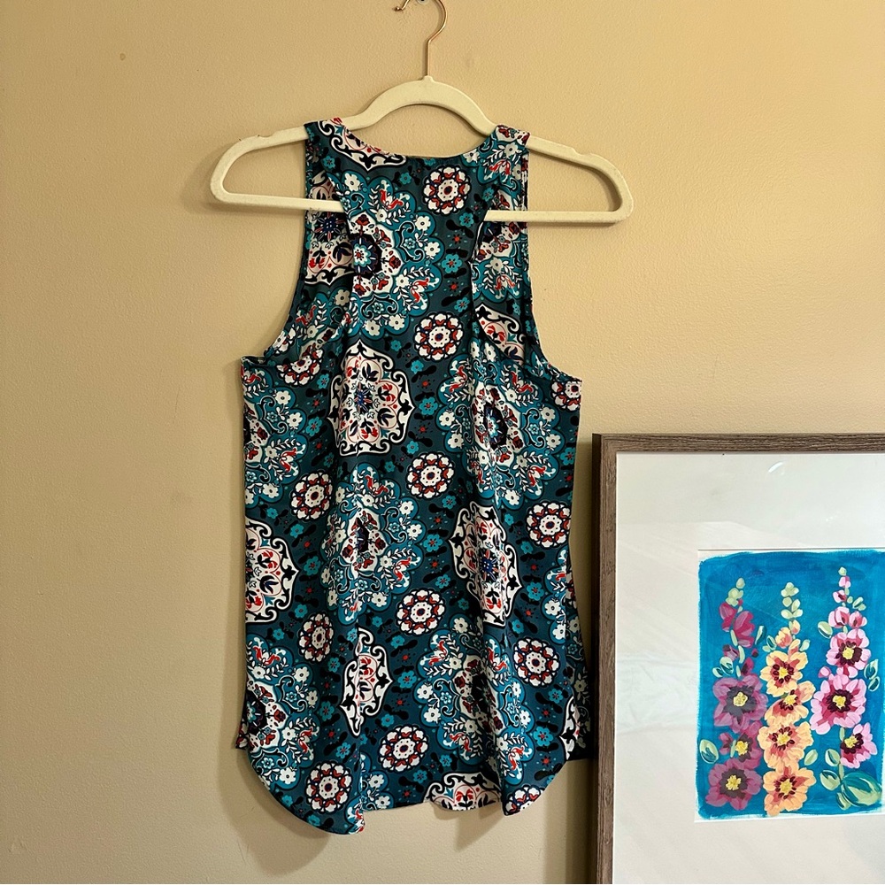 Loft Floral Sleeveless Women's Top - Teal and Black